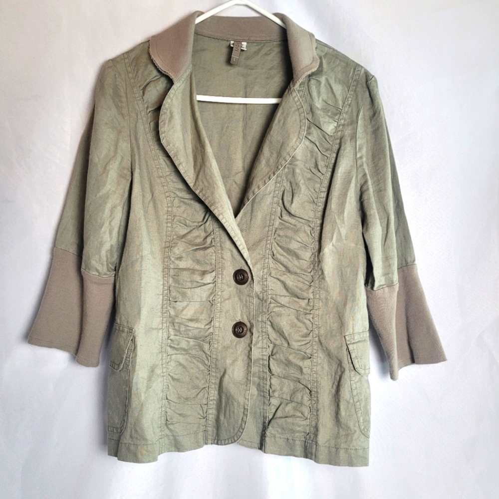 XCVI Twill 3/4 Sleeve Lightweight Sage Green Jacket Size L